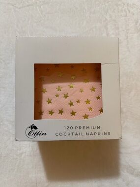 Ottin Pink Cocktail Napkins with Gold Stars 120 Count